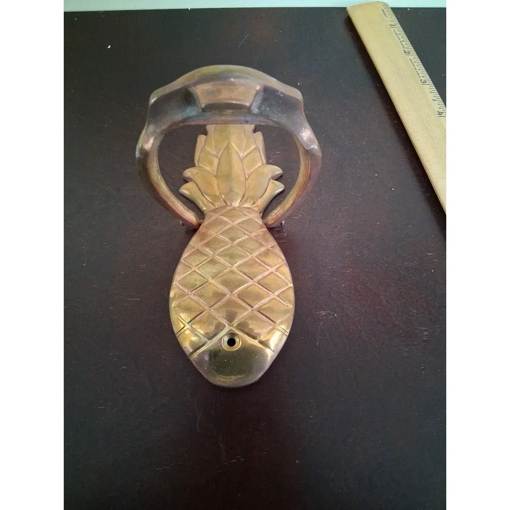 Vintage All Brass Pineapple Door Knocker Great Tarnish. Name NOYES
